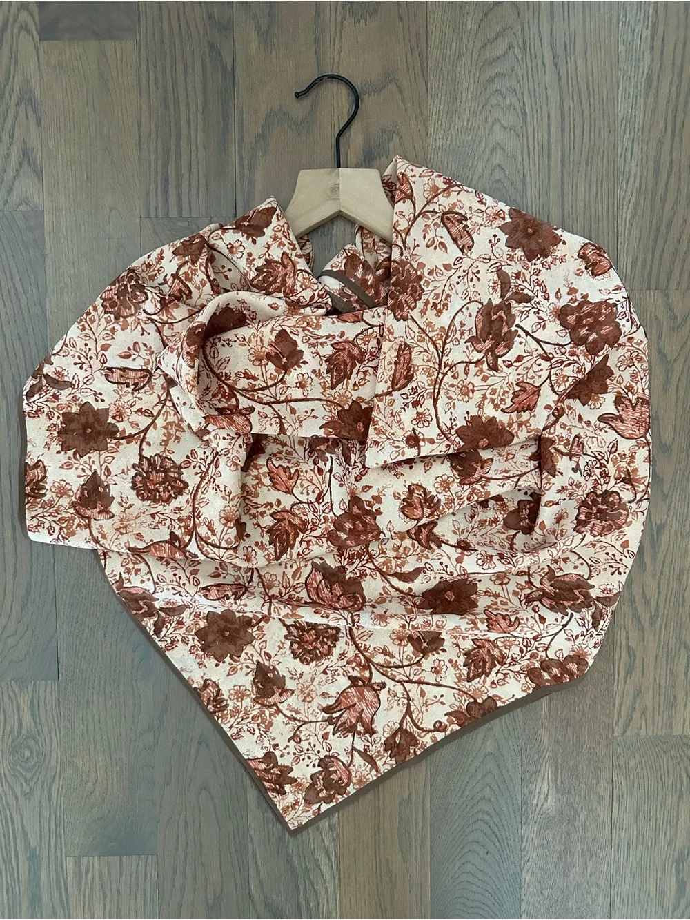 Museum Fine Arts Boston Floral Print Silk Oversized Scarf Peach, Brown, Rust 42